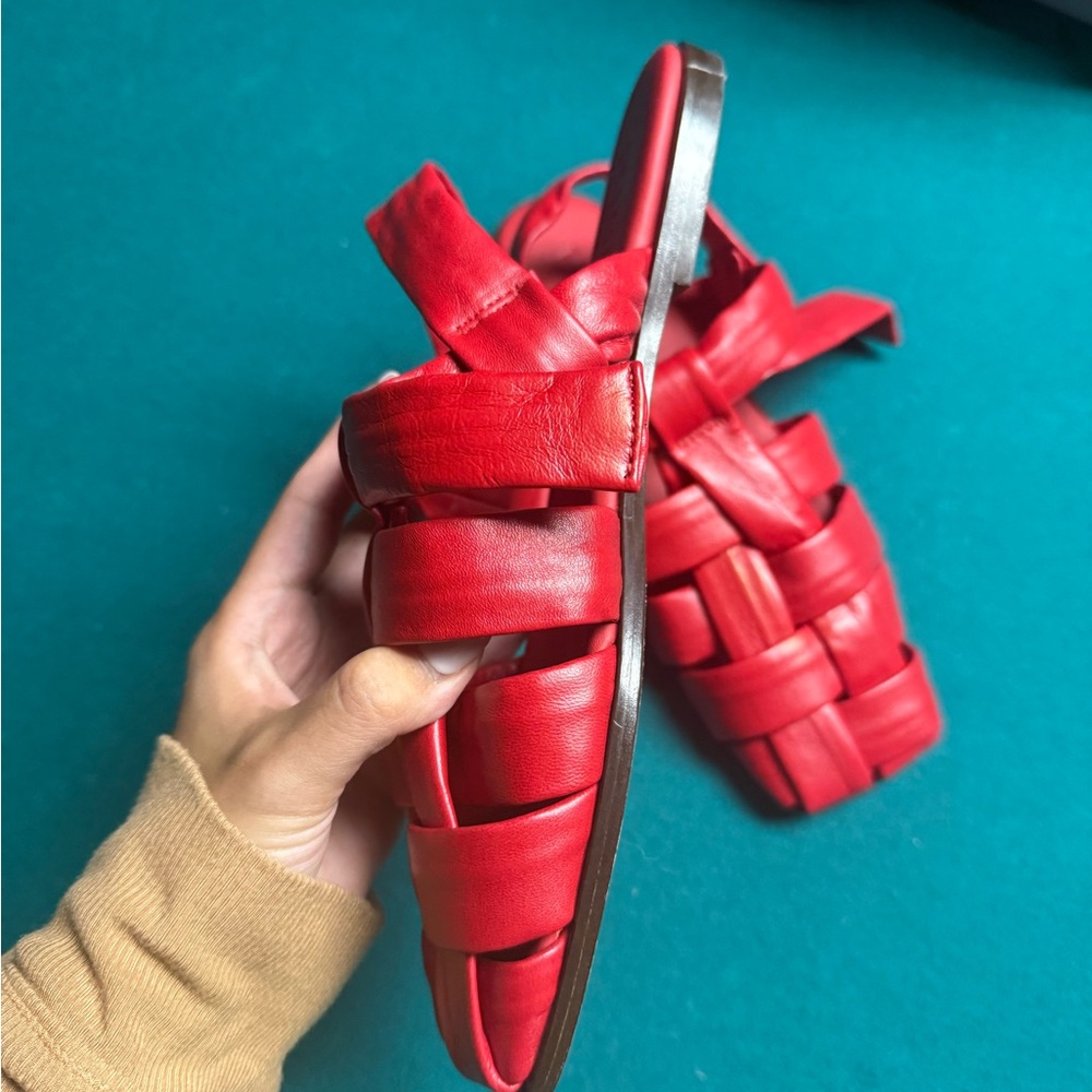 Red Woven Leather Slingback Sandal - Picture 4 of 5
